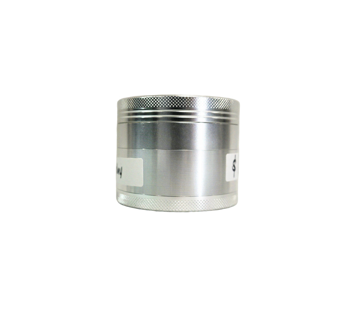 Side profile view of the Randy's 63mm Revolution Grinder in silver. A quality herb grinder from the Randy's brand