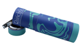 open view of the Randy's Pure Air filter and stash jar. A personal filter for discrete smoking experience that also doubles as a stash for all your smoking supplies. Covered in a blue swirl designed cover.
