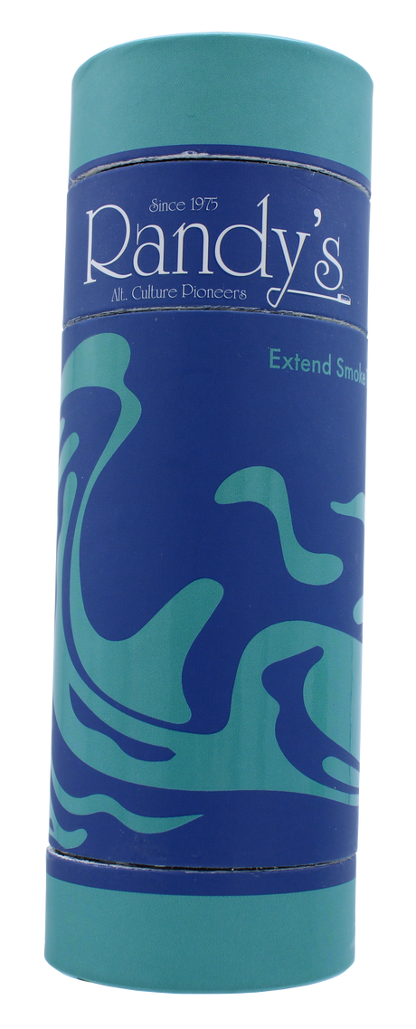 front view of the Randy's Pure Air filter and stash jar. A personal filter for discrete smoking experience that also doubles as a stash for all your smoking supplies. Covered in a blue swirl designed cover