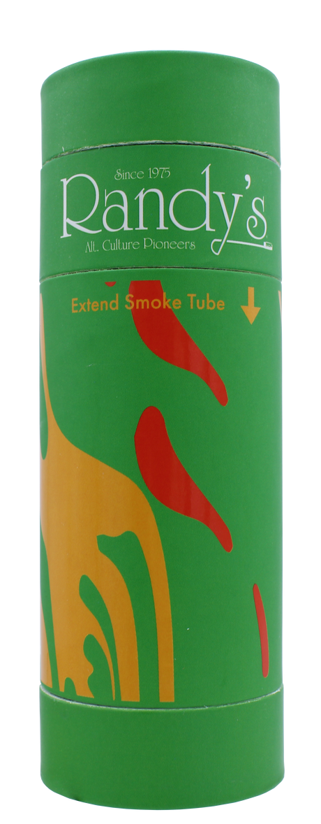 front view of the Randy's Pure Air filter and stash jar. A personal filter for discrete smoking experience that also doubles as a stash for all your smoking supplies. Covered in a green and yellow swirl designed cover