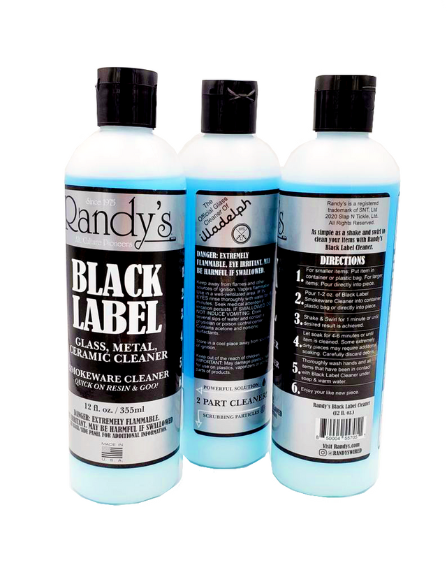 front view of Randy's black label cleaner. A popular item for leaning glass, metal, and ceramic.