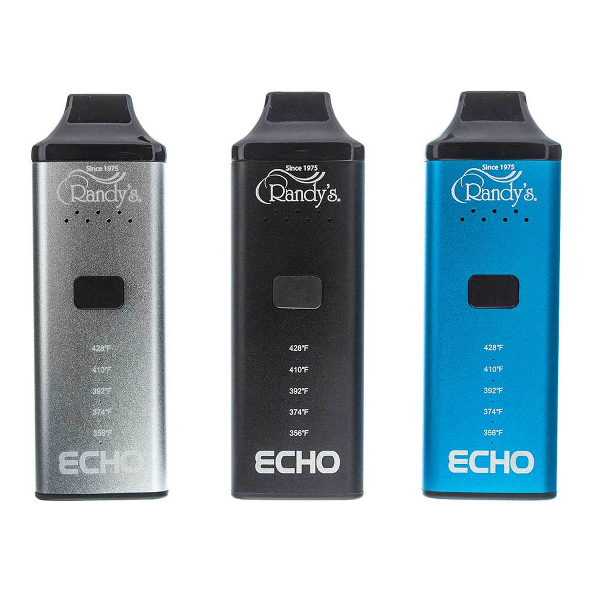 front view of Randy’s Echo Dry Herb Vaporizers in different colors. 