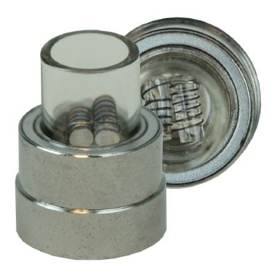 front view of the Randy's glide replacement 2.0 coil in silver. A replacement coil to help restore the users device back to its original power.