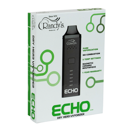 Front view of the Randy's Echo Dry Vaporizer box. A quality dry herb vaporizer for those wanting full flavor with no combustion.