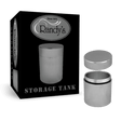 front view of the 45mm Randy's silver storage tank made from a durable metal and a brush silver finish.