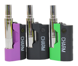 front view of the Randy's Cham vaporizer made with a durable body and tactile feel and open panel chassis that allows for all types of 510 compatible cartridges.