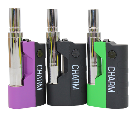 front view of the Randy's charm vaporizer, made to be useable with all standard cartridges while being compact and handy.