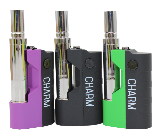 front view of the Randy's charm vaporizer, made to be useable with all standard cartridges while being compact and handy.