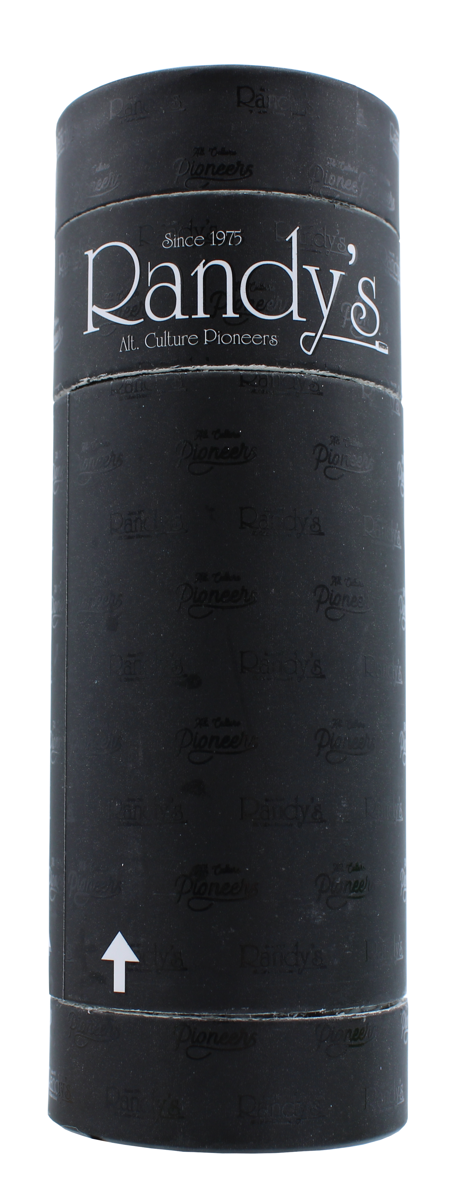 front view of the Randy's Pure Air filter and stash jar. A personal filter for discrete smoking experience that also doubles as a stash for all your smoking supplies. Covered in a Randy's decorated cover