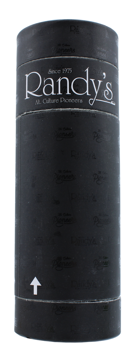 front view of the Randy's Pure Air filter and stash jar. A personal filter for discrete smoking experience that also doubles as a stash for all your smoking supplies. Covered in a Randy's decorated cover