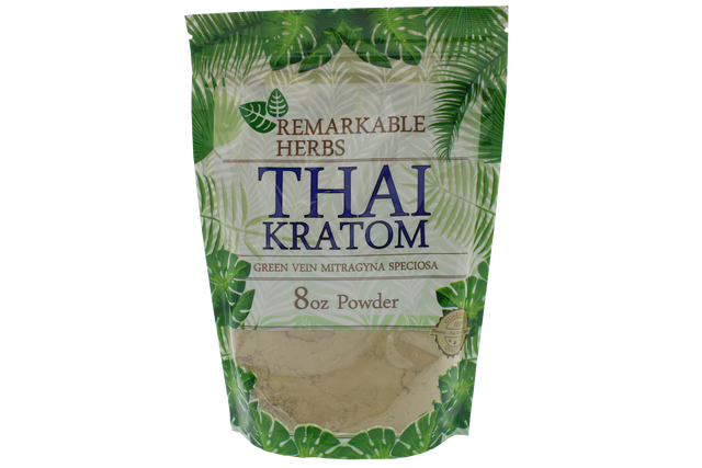 front view of the Remarkable Herbs Thai Kratom powder A green vein kratom for relaxation and focus.