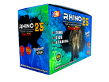 front view of the Rhino 25 Orga Zen Titanium 375K display box. An improved formula male confidence supplement.