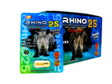 front view of the Rhino 25 Orga Zen Titanium 375K single capsule packet. An improved formula male stamina supplement.