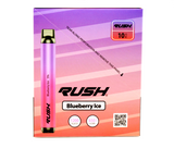 front view of the Rush tobacco free nicotine blueberry ice disposable vaporizers. Ergonomic disposable vaporizers that are long lasting.
