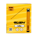 front view of the Rush tobacco free nicotine coffee disposable vaporizers. Ergonomic disposable vaporizers that are long lasting.