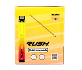 front view of the Rush tobacco free nicotine pink lemonade disposable vaporizers. Ergonomic disposable vaporizers that are long lasting.