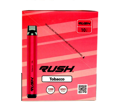 front view of the Rush tobacco free nicotine tobacco disposable vaporizers. Ergonomic disposable vaporizers that are long lasting.
