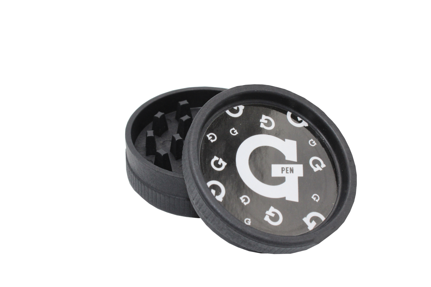 side view of the santa cruz shredder g pen collaboration grinder. made of hemp composites and patented teeth for flower shredding.