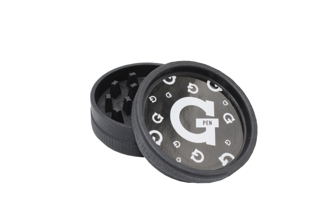 side view of the santa cruz shredder g pen collaboration grinder. made of hemp composites and patented teeth for flower shredding.