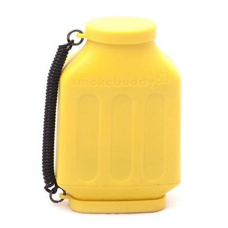 front view of the smoke buddy Jr in yellow. A long lasting smokers filtration device for discrete and odorless smoking.