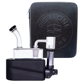 side profile view of the portable Stache Products RiO and carrying case in black. made for dabbing connoisseurs who want the portability and performance of a desktop glass rig.