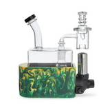 side profile view of the portable Stache Products RiO in marble green yellow. made for dabbing connoisseurs who need the perfect temperature every time.