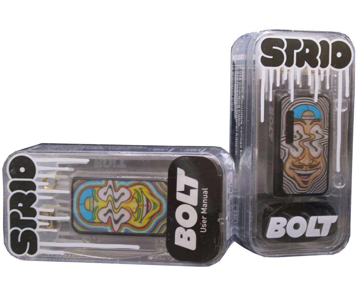 front view of the strio bolt 2 sided battery mod, a reliable vaporizer with two panels around a long lasting battery for constant daily use.