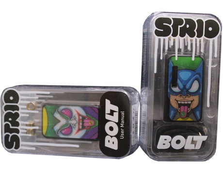 front view of the strio bolt 2 sided battery mod, a reliable vaporizer with two panels around a long lasting battery for constant daily use.