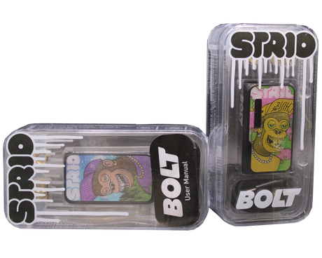 front view of the strio bolt 2 sided battery mod, a reliable vaporizer with two panels around a long lasting battery for constant daily use.