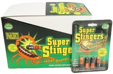 side view of the super stingers energy free display box. A large quantity item.