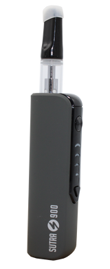 front view of the Sutra Stik 900 a compact and strong vaporizer. In a black finish.