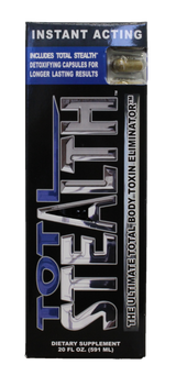 front view of the total stealth 20oz detox kit. A full detox solution with a strong formula along with capsules for continued results.