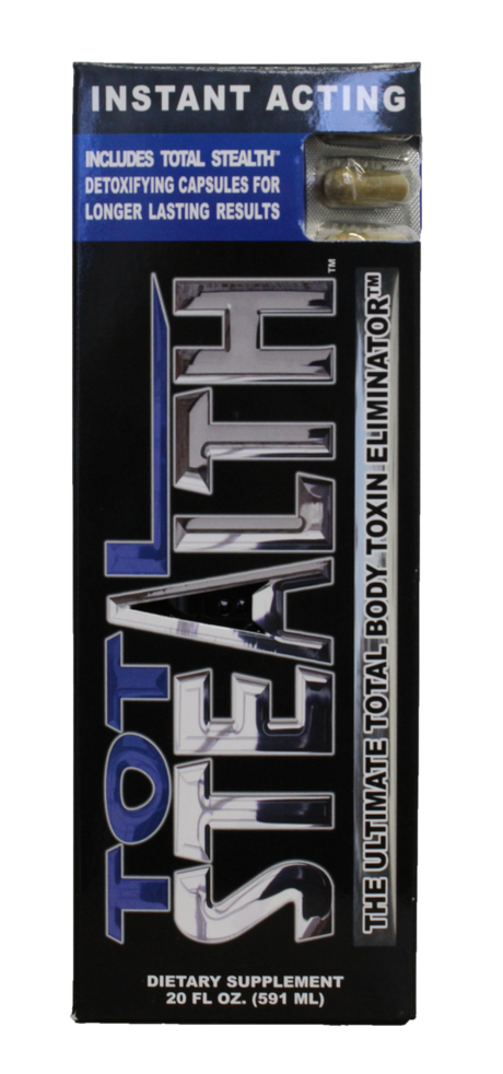 front view of the total stealth 20oz detox kit. A full detox solution with a strong formula along with capsules for continued results.