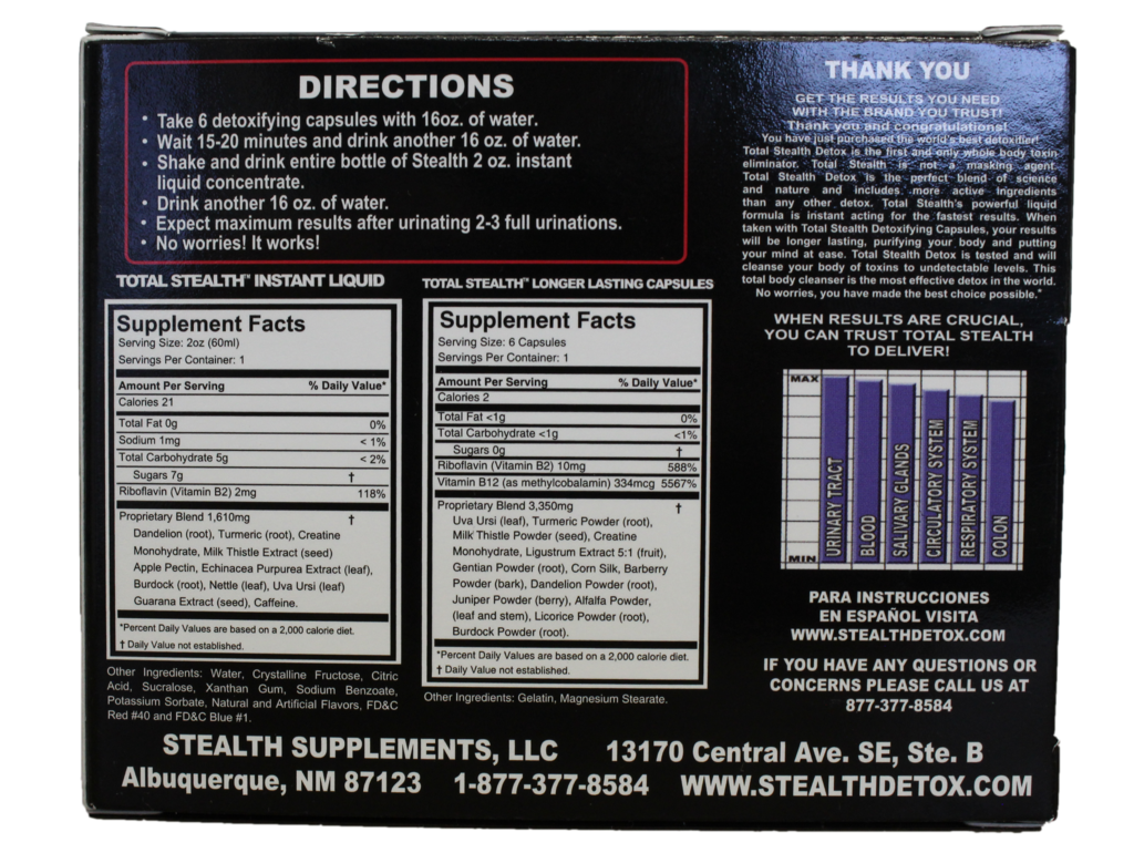 rear view of the total stealth detox. A dual powered detox solution for a comprehensive clean.