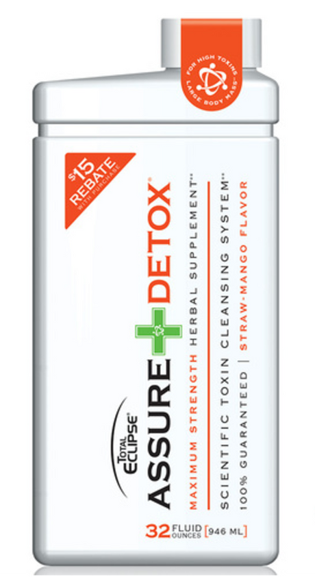 front view of the total eclipse rely detox liquid. A large strength maximum strength herbal supplement made for removing toxins from your body.