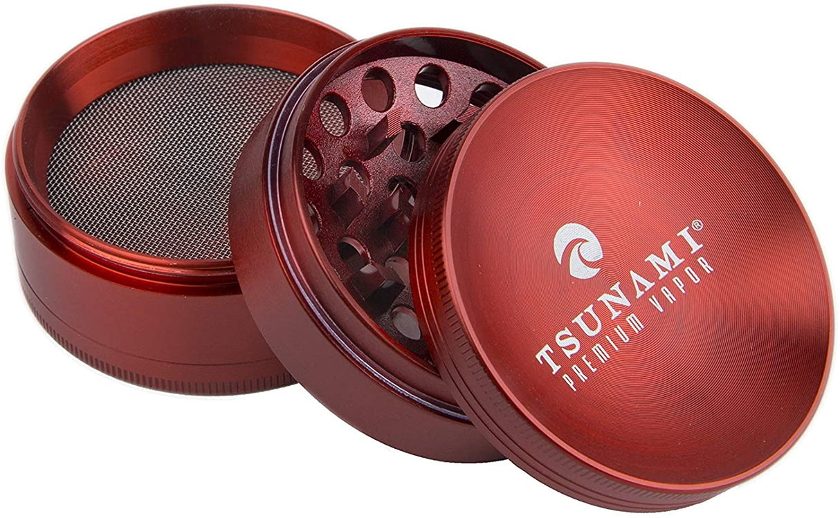 disassembled view of the Tsunami 63mm Grinder. Showcasing its precision and well premium feel. 