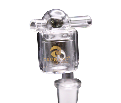 front view of the Tsunami Glass 14mm Male Thermal Quartz Banger & Carb Cap. A combination product to give convenience and a superior smoke.