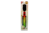 front view of the Tsunami rotate vaporizer in its boxes. A streamlined and efficient vaporizer that can be used for oils and concentrates. this one is in a red yellow green finish.