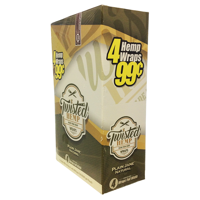 front view of the twisted hemp organic wraps display box. An organic option for those who want flavorful smoking experience. Made with natural hemp.