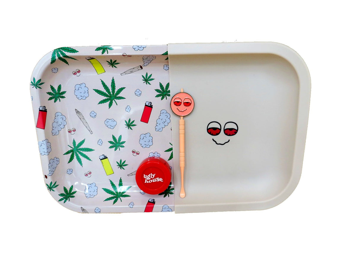 view of the ugly house 4 piece dabbing kit with smoker design.