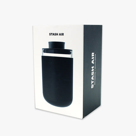 front view of the Ugly house stash air in black. A air sealed storage container made of high quality glass.