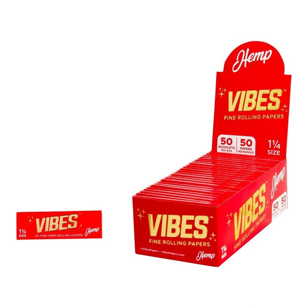 Vibes 1 1/4 Hemp Fine Rolling Papers Red 50ct 50pk