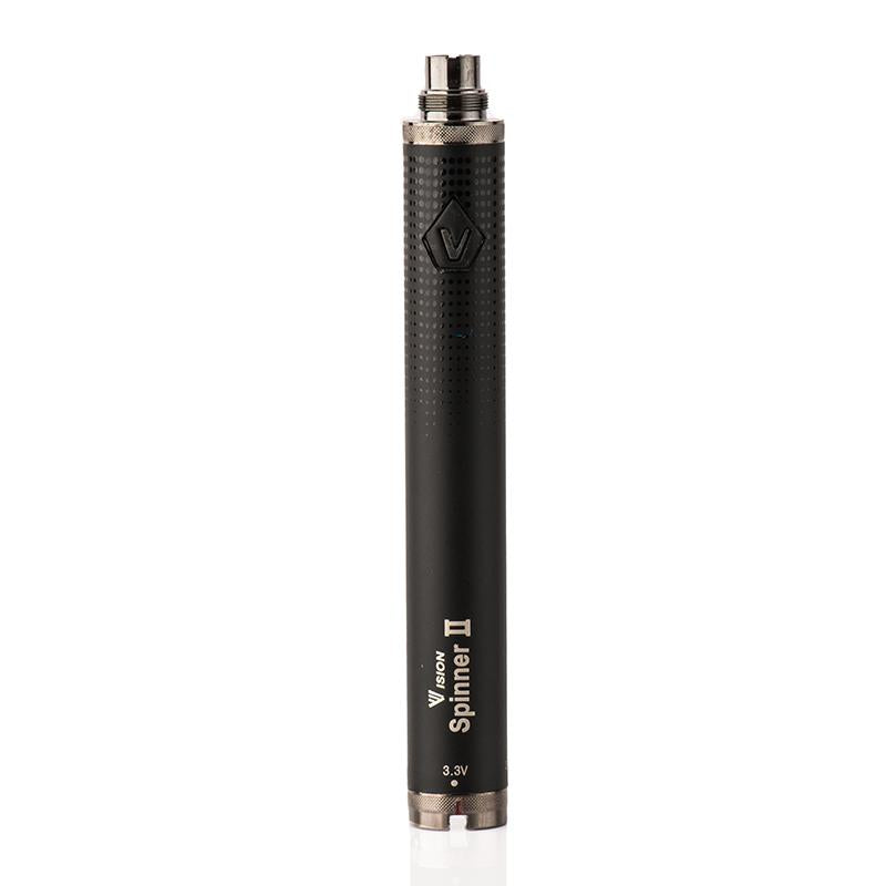front view of the Vision Spinner 2 battery in black. A product with a large battery for long use and with variable voltage and a textured grip.