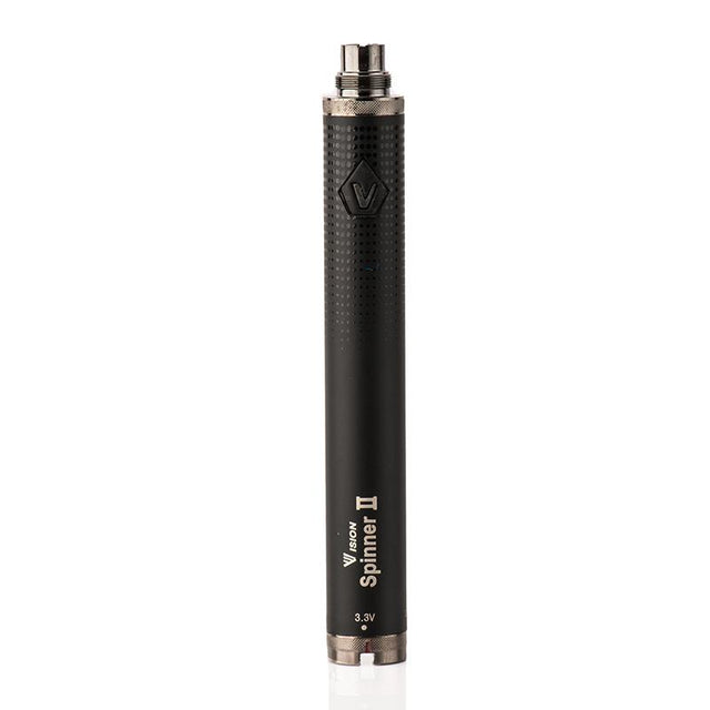 front view of the Vision Spinner 2 battery in black. A product with a large battery for long use and with variable voltage and a textured grip.