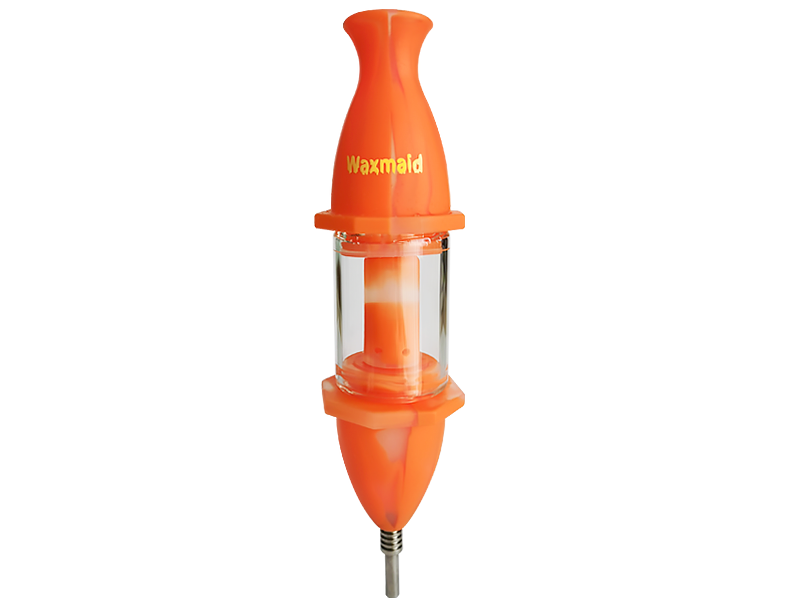 front view of the Waxmaid silicone nectar collector kit. A product made with a focus on consistency and ease of use with ergonomic grip and a reliable titanium tip.