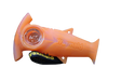 top view of the waxmaid shark silicone hand pipe. Made from durable food safe silicone in the shape of a shark.