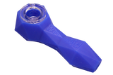 front view of the Waxmaid 4" Daimon hand pipe in blue, made of premium silicone and textured with diamond pattern for extra grip to prevent slipping.
