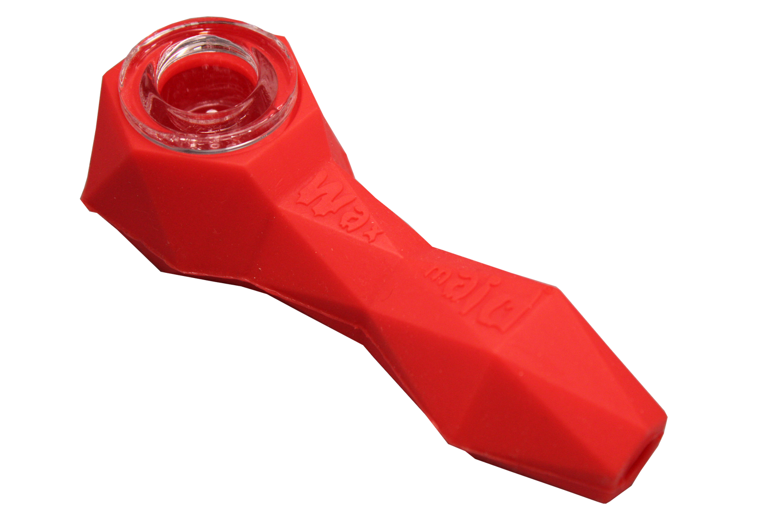 front view of the Waxmaid 4" Daimon hand pipe in red. Made of premium silicone and textured with diamond pattern for extra grip to prevent slipping.
