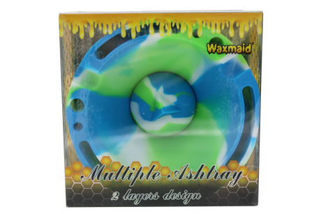 front view of the waxmaid pyramid silicone ash try with rebowler in the center made from durable heat resistant food grade silicone.