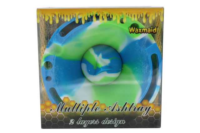 front view of the waxmaid pyramid silicone ash try with rebowler in the center made from durable heat resistant food grade silicone.
